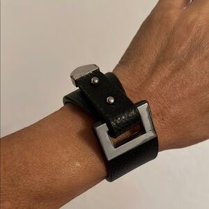 Black Leather Buckle Bracelet